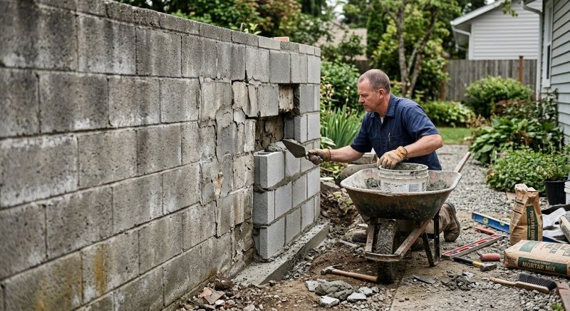 Cinder Block Wall Repair in North Richland Hills, TX